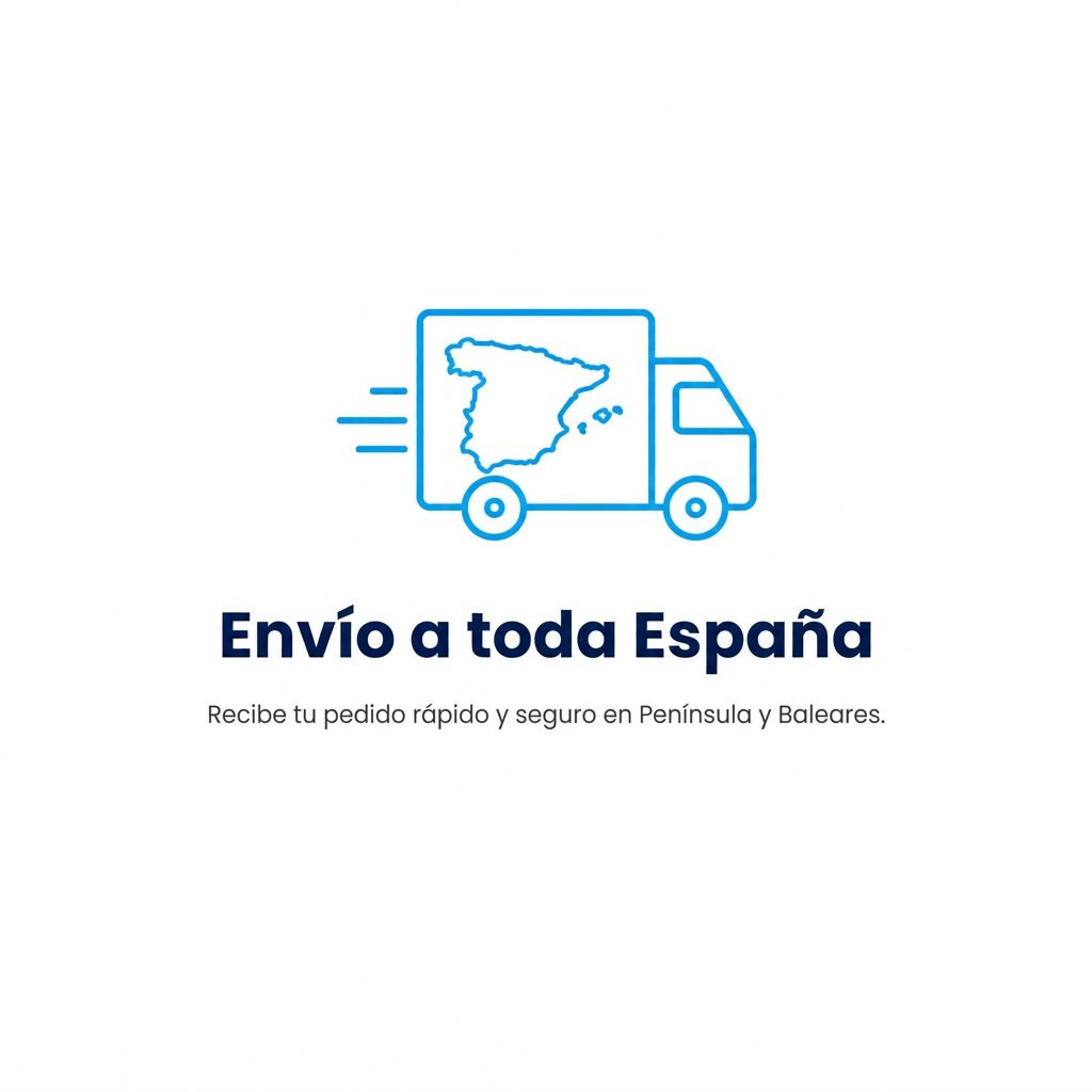 Icono de furgoneta de reparto sobre el mapa de España, representando el envío a Península y Baleares.