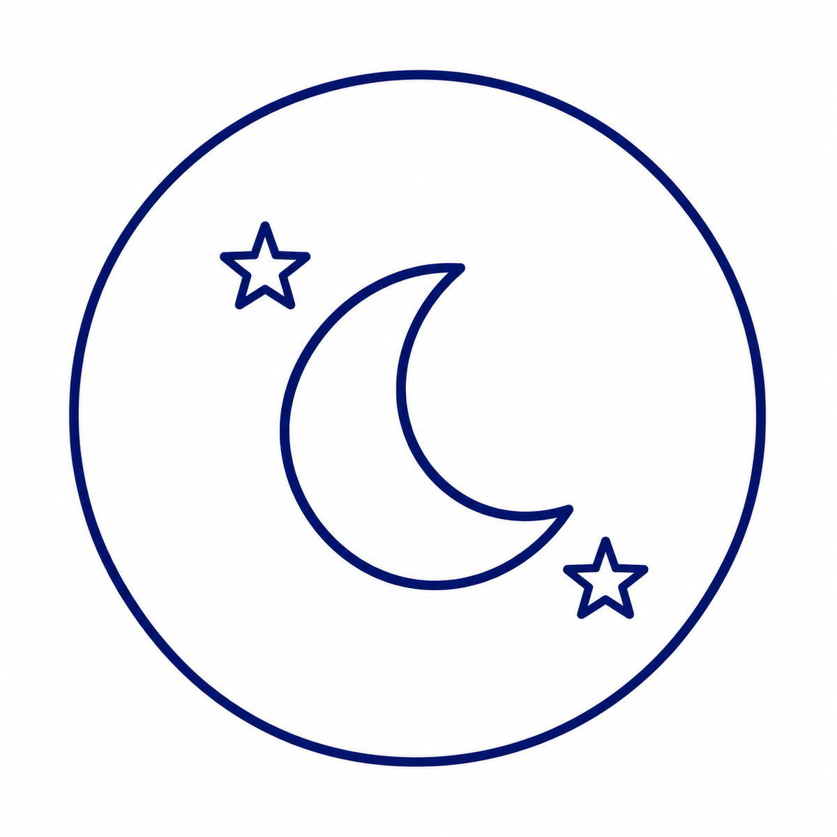 Icono de luna y estrellas representando el momento antes de dormir