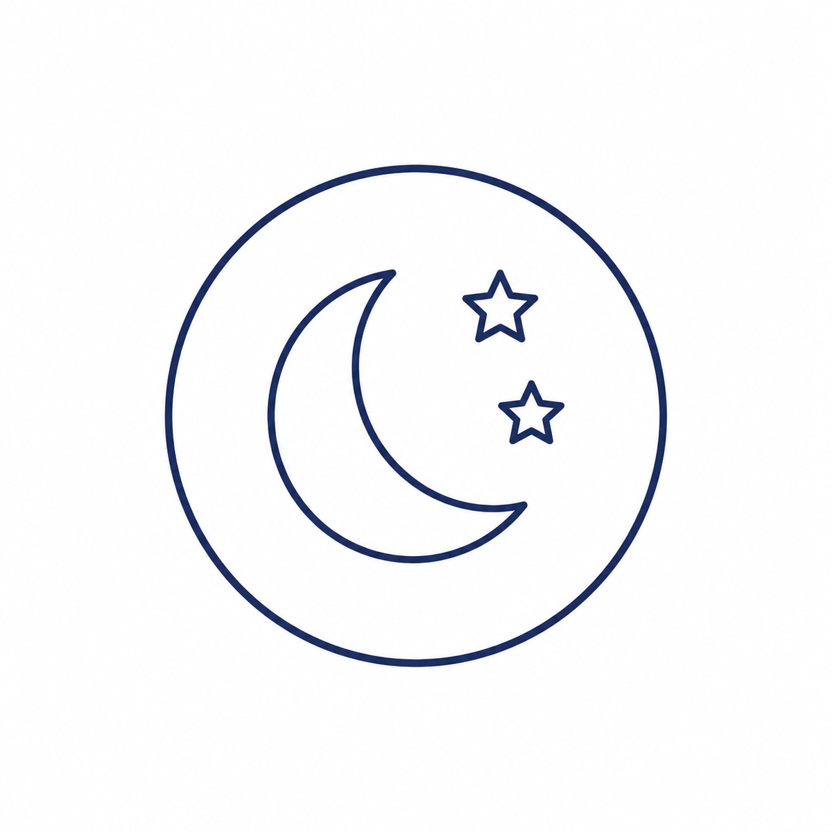 Icono de luna y estrellas representando el momento antes de dormir