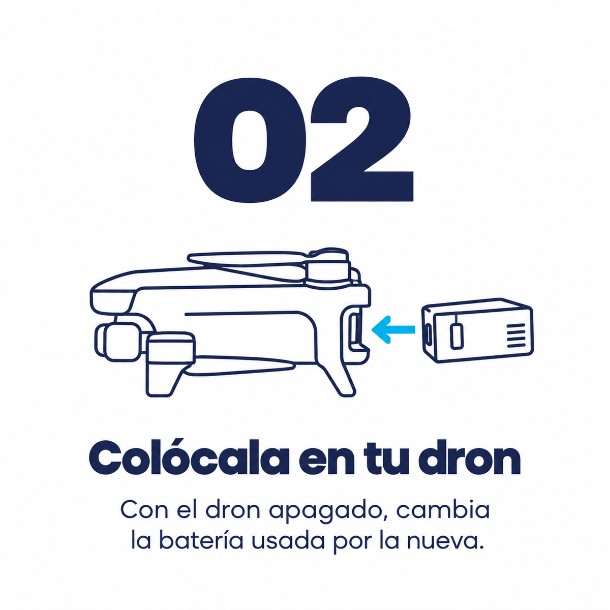 Ilustración del paso 2: se desliza la batería en el compartimento trasero de un dron plegable apagado