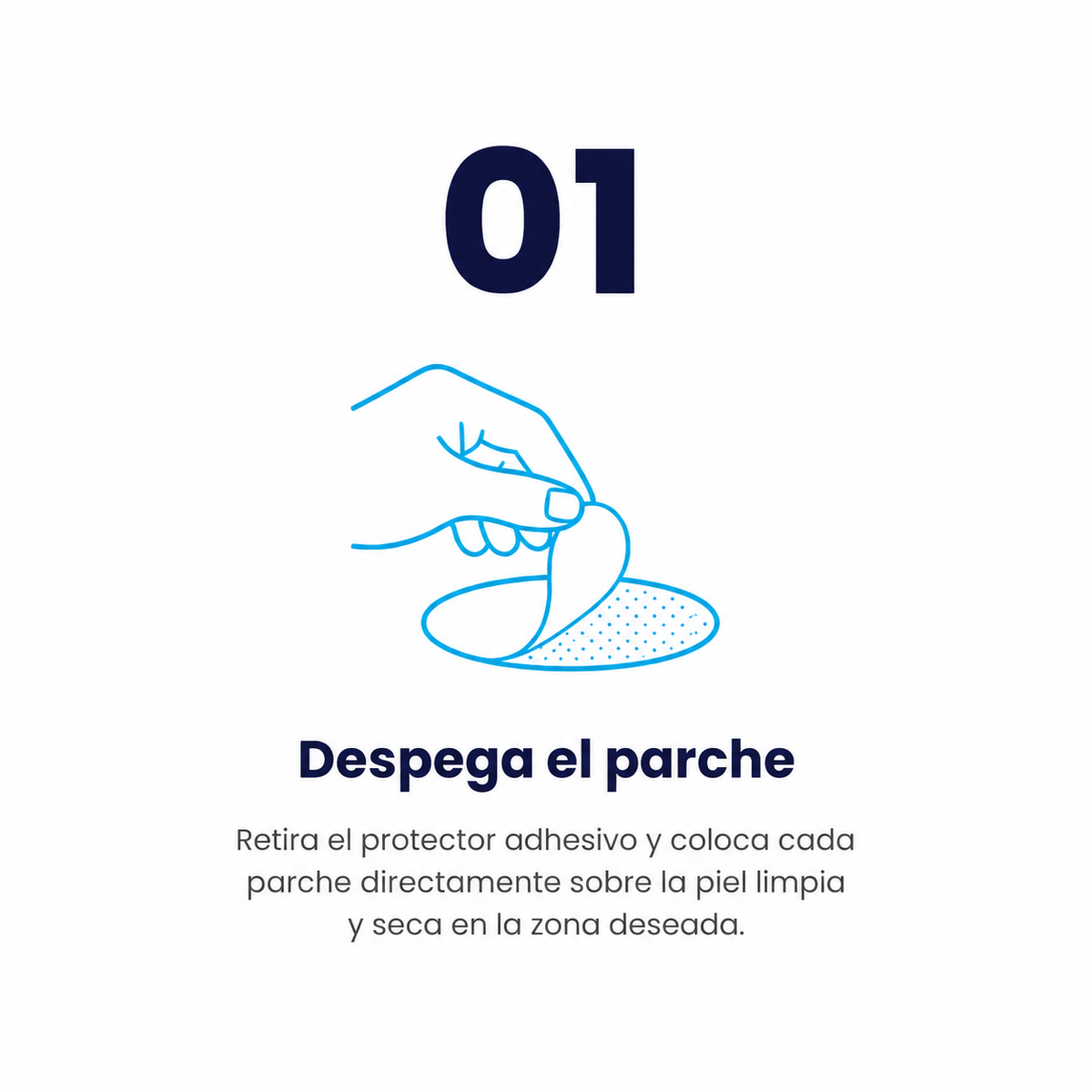 Icono que muestra cómo despegar el protector adhesivo del parche antes de colocarlo — Pack de Parches NEXOsens