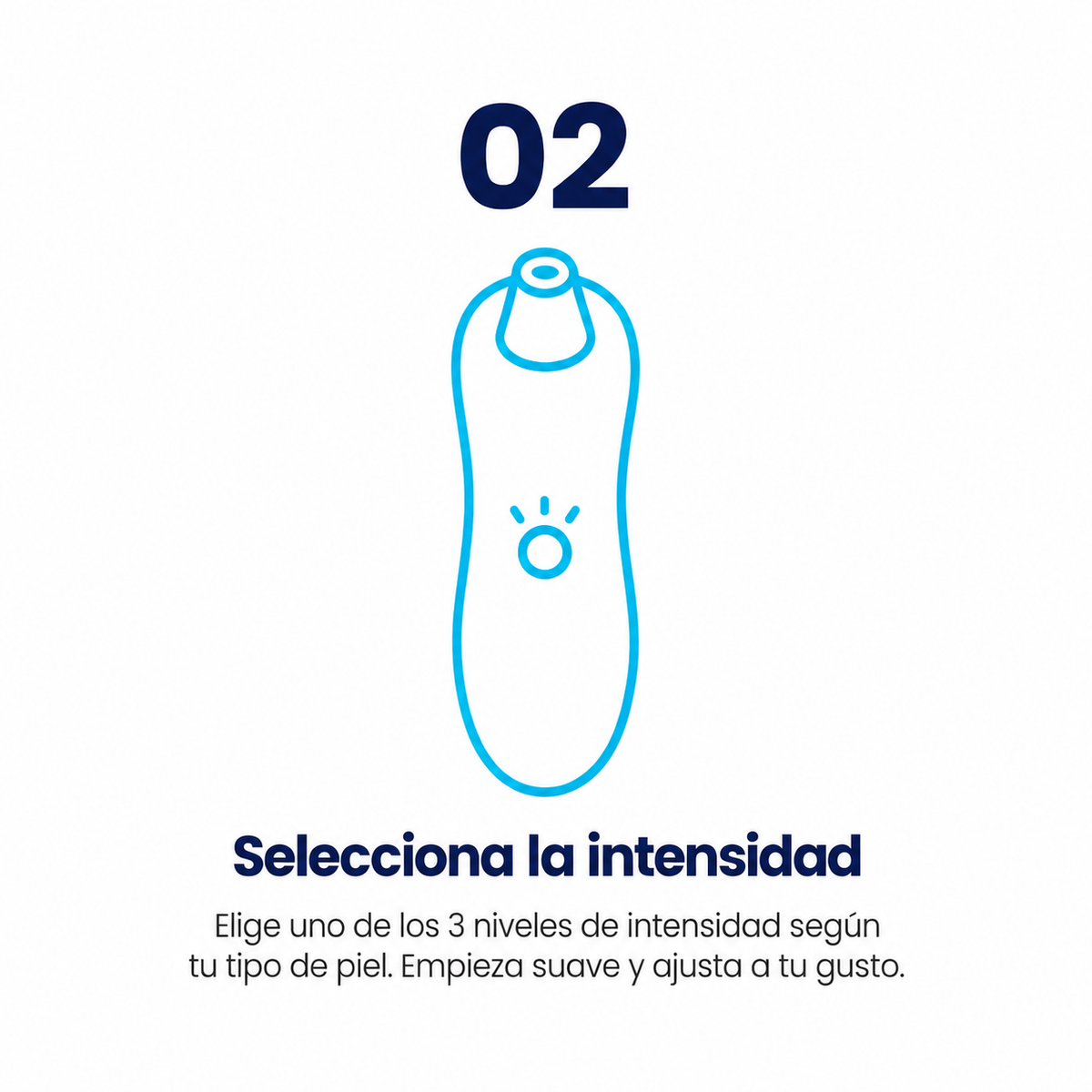 Icono del dispositivo con indicador de intensidad — paso 2, selecciona la intensidad, Succionador de Poros NEXOsens