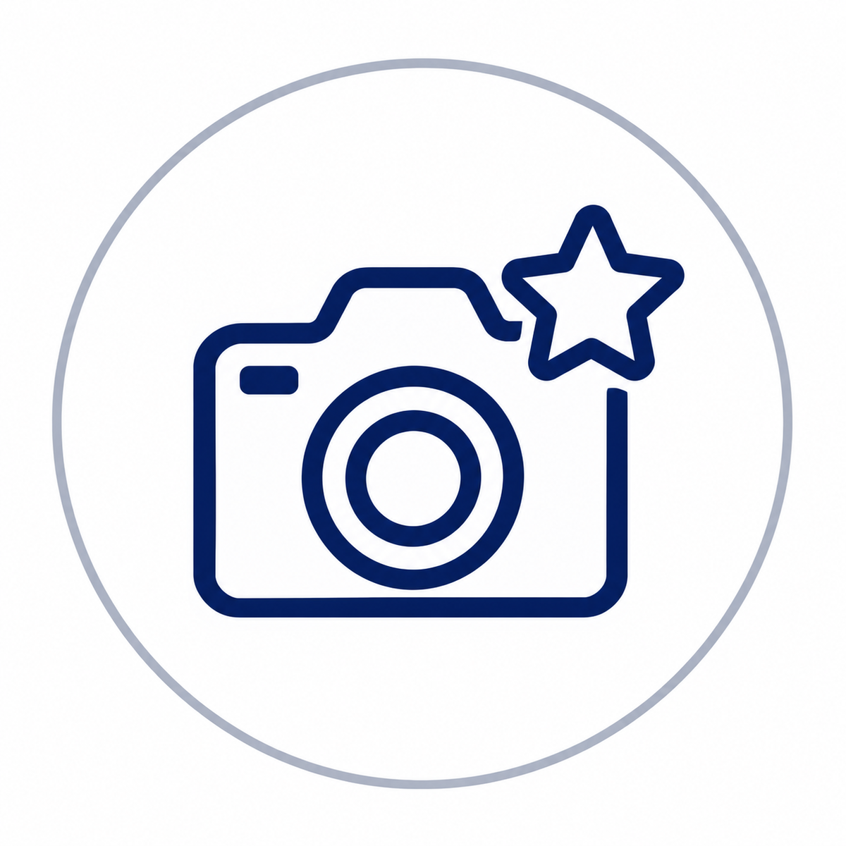 Icono de una cámara de fotos con una estrella