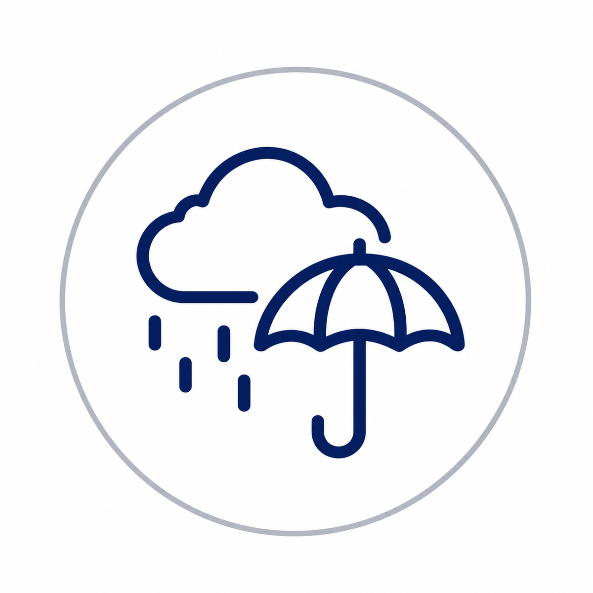 Icono de una nube con lluvia y un paraguas