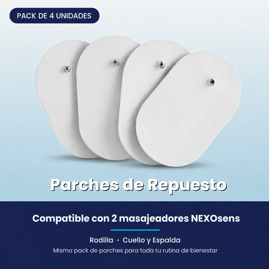 Pack de 4 parches adhesivos blancos de repuesto NEXOsens, compatibles con el Masajeador de Rodilla y el Masajeador de Cuello y Espalda